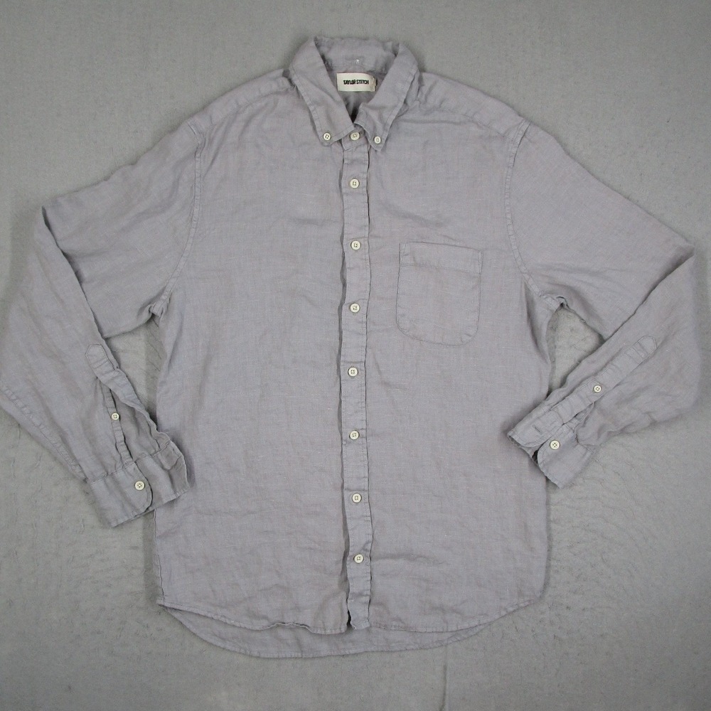 Taylor Stitch Men 40 Medium Linen Button Down Shirt Light Gray Long Sleeve